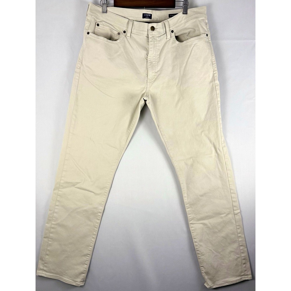 J.Crew Mens 35x32 Flex Straight Fit Pants Stretch Cotton Denim Off-White Cream